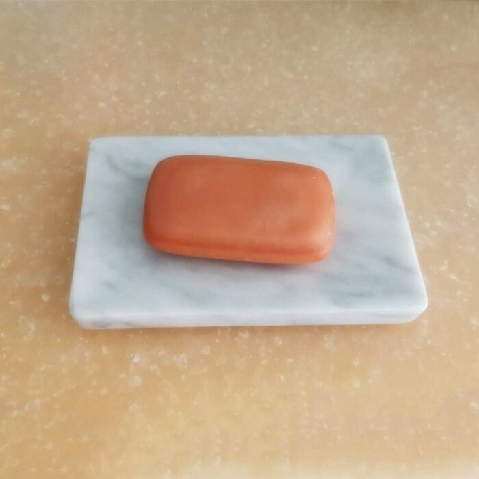 StonePlus Soap Dish/Face Sponge Holder/Bathroom Makeup Sponge Holder with Drain Hole (White Carrara)