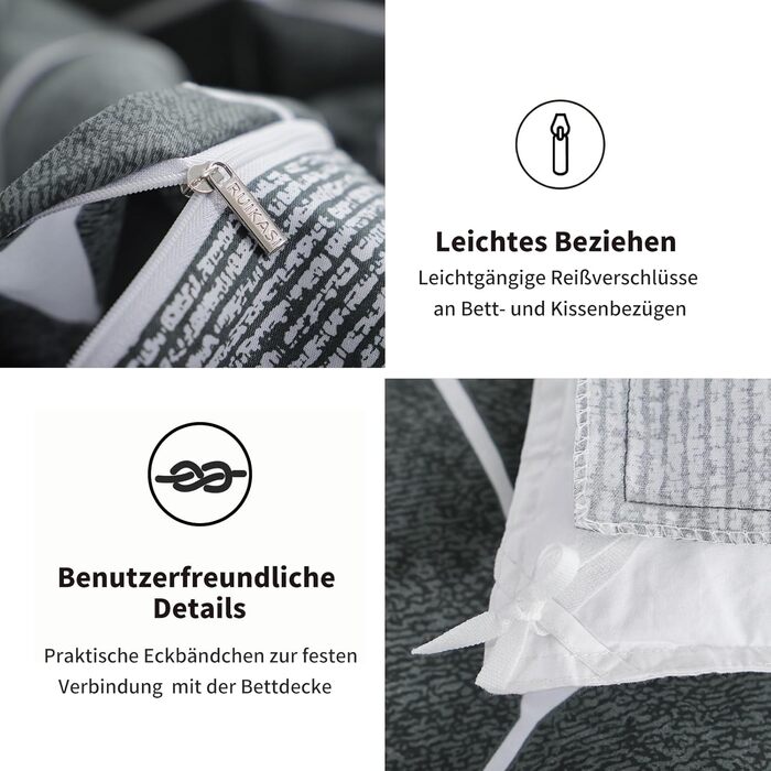 Комплект постільної білизни RUIKASI 135x200 см, 4-х частинний, бавовна, сірий з геометричним малюнком