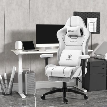 Ігровий крісло Dowinx з тканини, ергономічний геймерський крісло з м'якими підлокітниками, стабільний ігровий та офісний крісло для тривалого сидіння (Сірий)