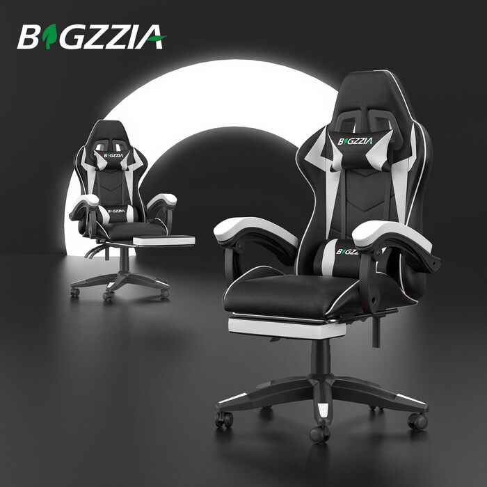Ігрове крісло Bigzzia Gaming Stuhl ергономічний геймерський стілець з підставкою для ніг, білий