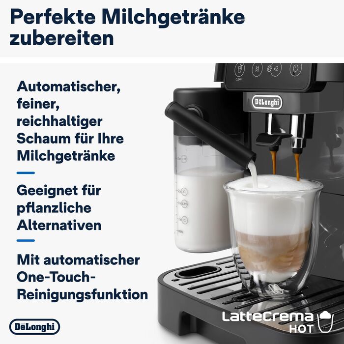 De'Longhi Magnifica Start ECAM222.60.BG, fully automatic coffee machine with LatteCrema milk system for automatic cappuccino, 4 direct selection buttons, soft-touch control panel, 