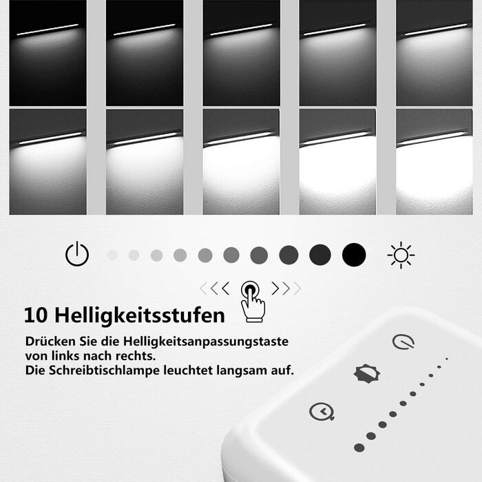 LED лампа настільна SLATOR з регулюванням яскравості, 5 кольорів та 10 рівнів, USB-зарядка, для читання, дітей, срібна, алюміній, QM019