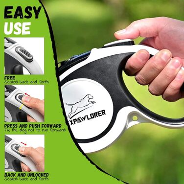 Рулетка для собак ExPawlorer, 5 м, чорно-біла, до 20 кг, білий ручка, безпечна система гальма