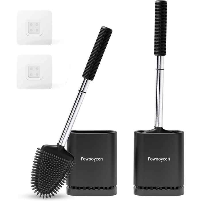 Набір щіток для унітазу Fowooyeen: 2 шт., чорний, без свердління, з тримачем, силікон, плоска головка у формі серця