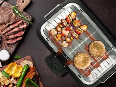 BEPER Electric Grill with Glass Lid - Coated Grill Plate, Stainless Steel, Black (2000W)