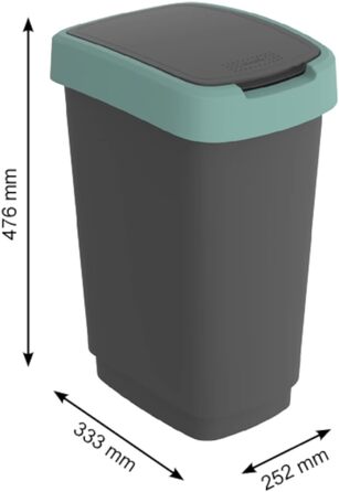 Відро для сміття Rotho Twist 25л з кришкою, пластик (PP), BPA-free, чорний/сріблястий, 25л, 33.3 x 25.2 x 47.6 см