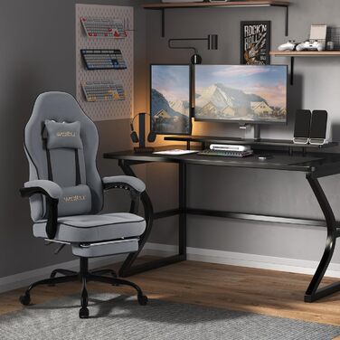 WOLTU Gaming Chair with Pocket Spring Cushion, Gaming Recliner with 330 lb Weight Capacity, Ergonomic Swivel Chair, Gamer Chair with Headrest, Lumbar Pillow, Footrest, Mesh Fabric, Grey, GS11gr Grey+Black Mesh Fabric