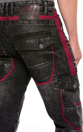 Чоловічі джинси Cipo & Baxx Cargo Regular Fit Straight Biker Used Look чорні W40 L32