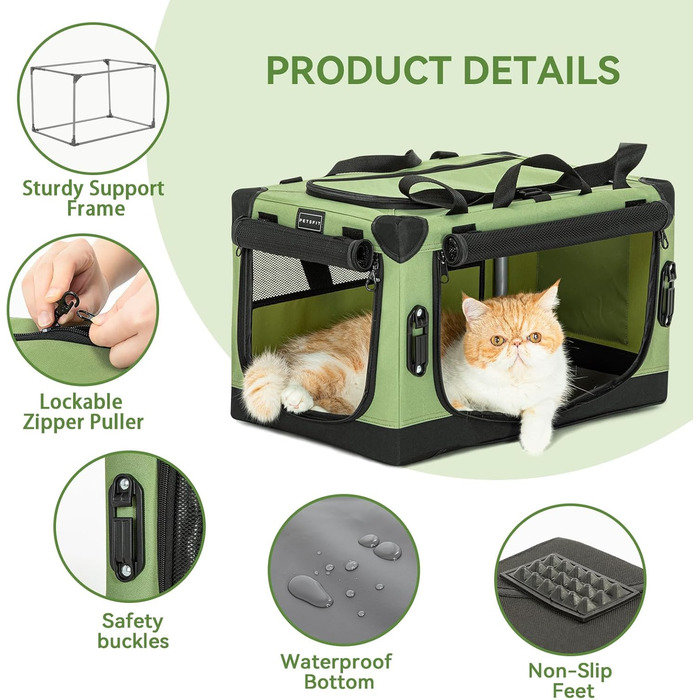 Транспортна переноска для собак та котів Petsfit, складана, для подорожей та авто, XS, зелена