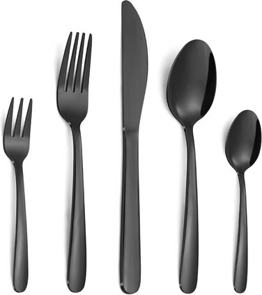 Bestdin Cutlery Set 12 Persons, 60 Piece Black Cutlery, Stainless Steel Cutlery Set with Knife Fork Spoon, Black Cutlery for Home/Party/Restaurant, High Gloss Polished & Dishwasher Safe.