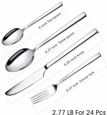 WUJO Cutlery Set, Stainless Steel Cutlery, 16-Piece Silver Cutlery Set including Knife, Fork, Spoon, Teaspoon - Silverware Set for 4 People, Mirror Polished, Dishwasher Safe