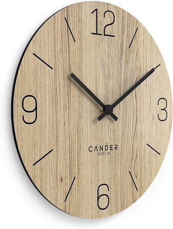 Cander Berlin MNU 2725 D Wall Clock Wood Silent 25 cm Modern Oak Veneer Vintage No Ticking Sounds Kitchen Living Room Analog