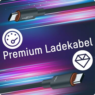 Кабель Ansmann USB-C для швидкої зарядки смартфонів, планшетів, ноутбуків (до 140W), 60 см