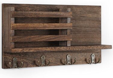 Keys and Mail Holder for Wall Rustic Natural Paulownia Wood 4 Double Hook Hanger Wall Organizer for Decoration, Bags, Accessories, Hardware and Manual Included (brown)