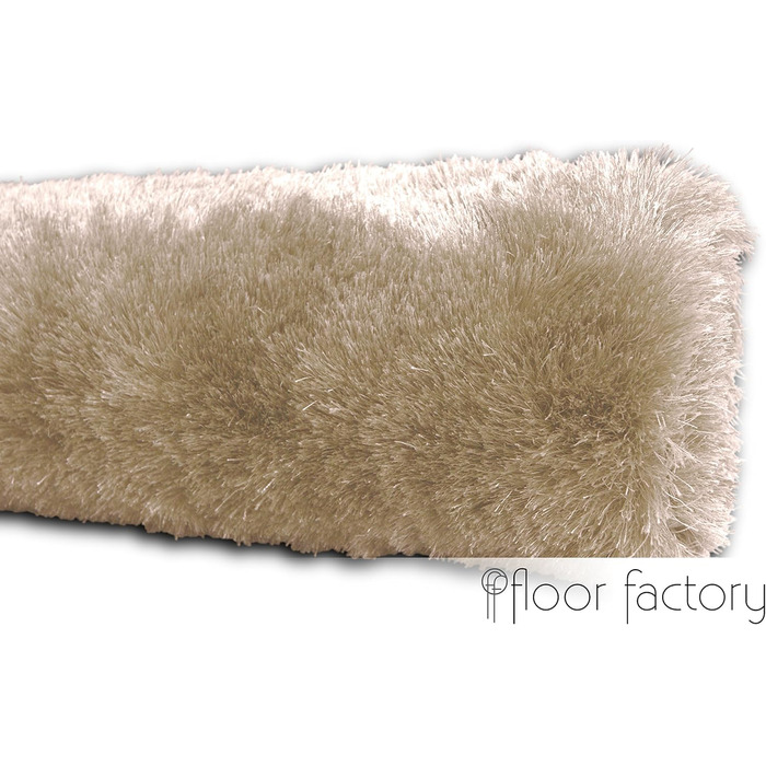 Шкіряний килим з високим ворсом Shaggy, бежевий/кремовий, 140x200 см - елегантний, з блискучою поверхнею