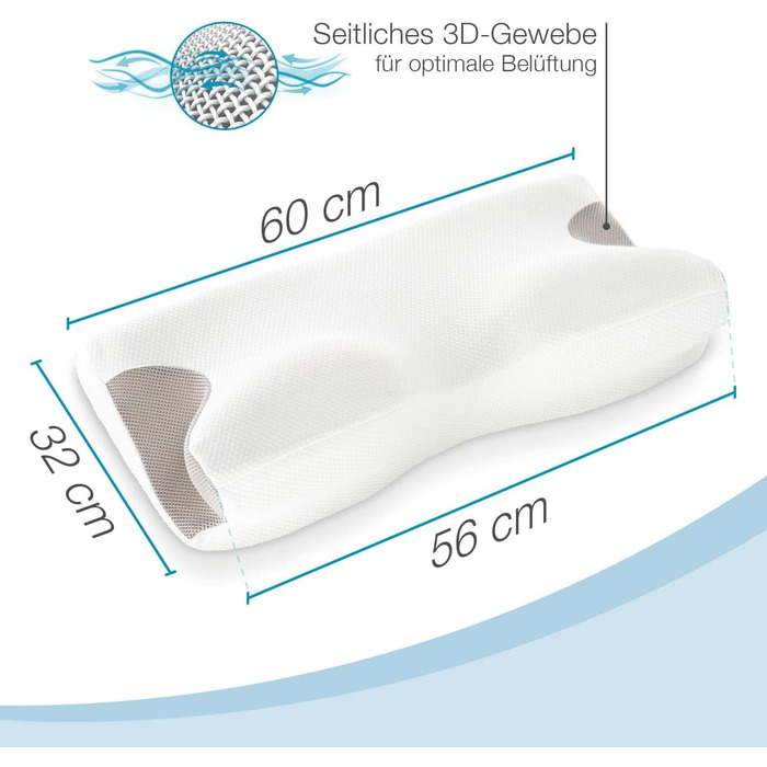 ELONEO Neck Pillow Visco: Neck pillow including cover, side sleeper head pillow with memory foam, 60x32 cm
