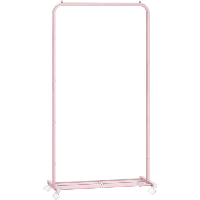 SONGMICS Clothes Rack, Rolling Garment Rack, Metal Wardrobe Stand, Rolling Wardrobe 91 cm wide, with Shelf, 2 Swivel Wheels with Brake, Rod Load Capacity up to 40 kg, HSR025A01 (Pastel Pink, 74x40.5x158cm)