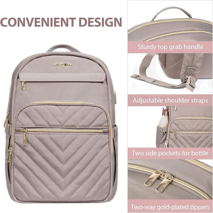 Рюкзак для ноутбука 15.6 дюймів Vankean, водонепроникний, з USB-портом для зарядки, чорний/рожевий, для жінок та чоловіків, для роботи, навчання, подорожей та кемпінгу