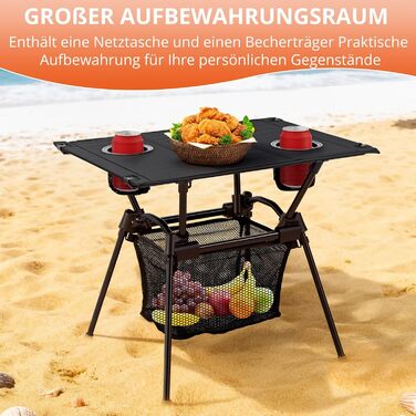 FUNYKICH Складаний туристичний стіл для кемпінгу 82 x 40 см, регулювання висоти (44/70 см), легка збірка, портативний стіл з сітчастою кишенею, алюмінієва розкладна стільниця для барбекю, кемпінгу, вечірки, саду (тканинна стільниця - 59 x 43 x 51 см)