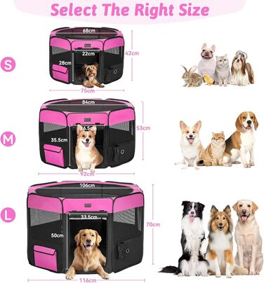 Вольєр для цуценят та дрібних тварин PETSFIT: розкладний, з водонепроникним дном, сірий/зелений (M, Рожево-чорний)