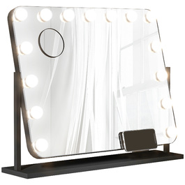 HOMCOM LED Makeup Mirror with 3 Light Modes, Dimmable, Touch Control, USB Powered, 24.4 x 19.5 inches, Black