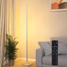 LED торшер Hzitcigm для вітальні та спальні, з пультом дистанційного керування, диммування, 2700K-6500K, 147 см, срібляний