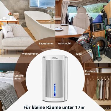 Електричний осушувач повітря KNKA, 1.1 л, тихий (28dB), для дому, ванної, підвалу, з автовимкненням та нічним режимом, кольорове нічне підсвічування (білий)