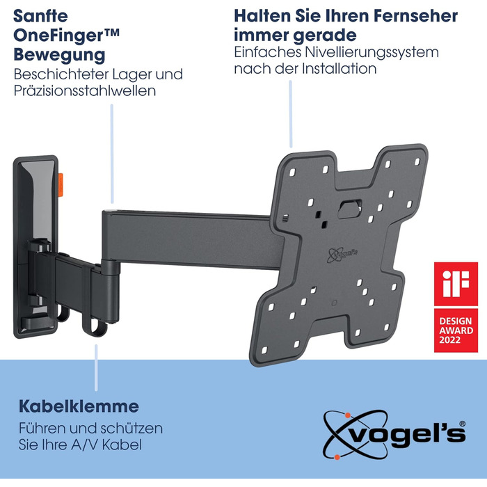 Настінне кріплення для телевізора Vogel's Comfort TVM 3245 Full-Motion 19-43 дюйми, до 15 кг, поворот 180°, VESA 200x200, чорний