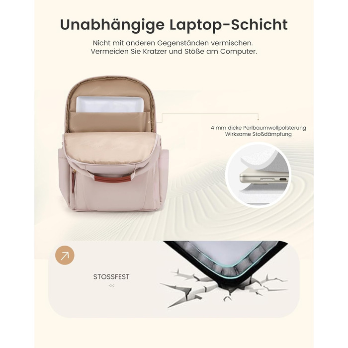 LOVEVOOK Рюкзак для ноутбука, водонепроникний, 15.6 дюймів, для роботи, школи, підлітка, велика пляшка води, елегантний, для роботи, навчання, подорожей, 15.6' (17', абрикозово-коричневий)