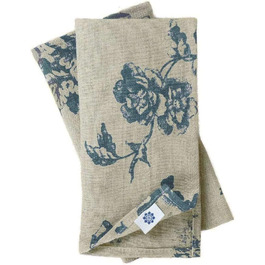 Linen & Cotton High-Quality Vintage 4 x Fabric Napkins Napkins Linen Napkins Flores with Floral Pattern - 100% Linen, Beige Blue (43 x 43 cm) for Home Kitchen Dining Room Decoration