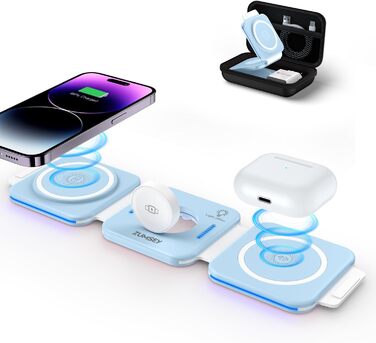 3-в-1 Бездротова зарядка для Apple Watch, iPhone та AirPods (блакитна)