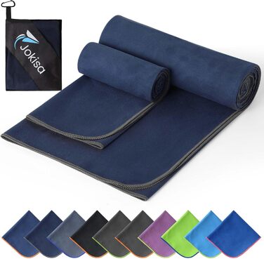 Набір з 2 рушників з мікрофібри (180x90 см + 100x50 см), швидковисихаючі, без піску, для пляжу, спорту, фітнесу, кемпінгу, темно-сірий - зелений (морська хвиля - сірий)