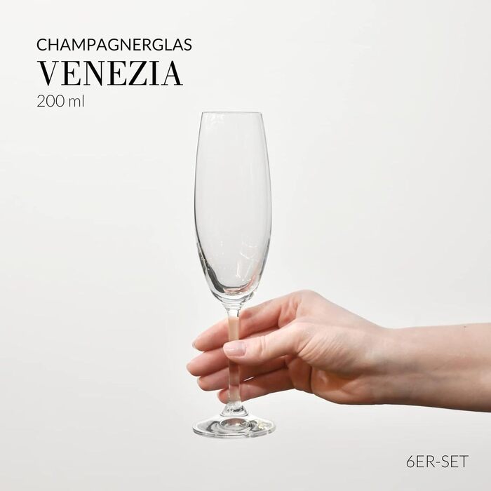 Krosno Champagne Flutes | Set of 6 | 200 ML | Venezia Collection | Perfect for Home, Restaurants, and Parties | Dishwasher Safe