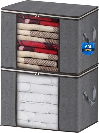 Органайзери для зберігання AIOR, 3 шт., 60 л, для постільної білизни, одягу, ковдр, подушок, сезонних речей, 55x35x32 см (сірий)