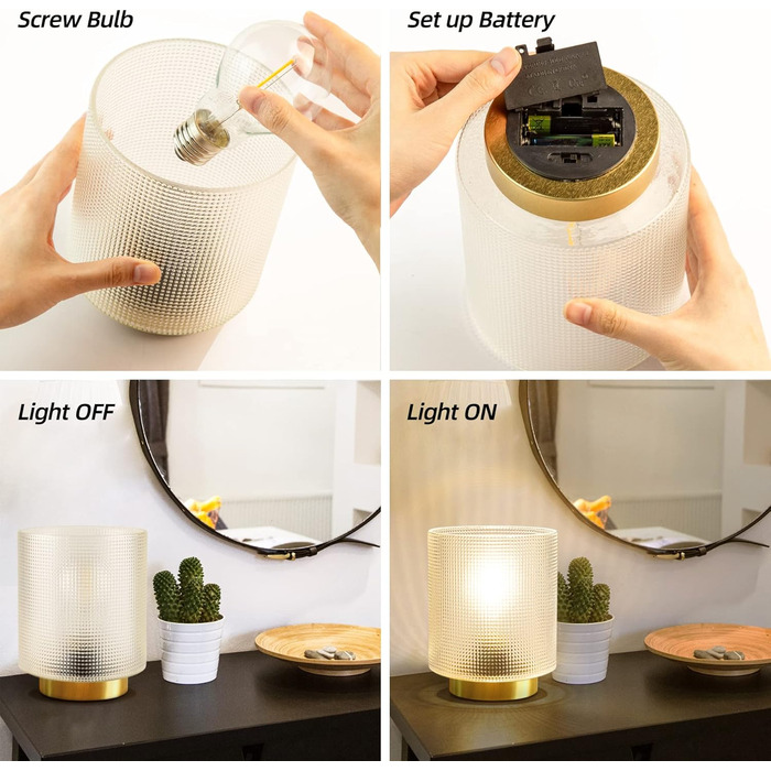 Бездротова настільна лампа з таймером, вінтажний дизайн, скло, LED, для дому та вулиці, сірий колір, розмір L