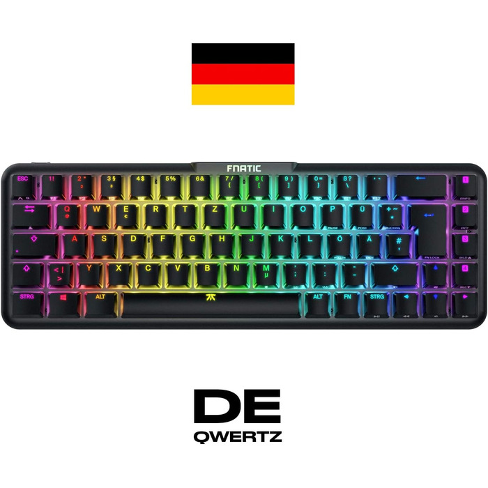 Механічна ігрова клавіатура Fnatic STREAK65 з RGB-підсвічуванням та швидкими срібними перемикачами (65% layout, DE/QWERTZ)