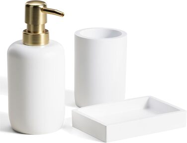 Набір для ванної кімнати Navaris 3 шт. - Дозатор мила, стакан для зубної пасти та мильниця. Декоративні аксесуари для ванної кімнати з штучного полімеру, матове покриття (білий)