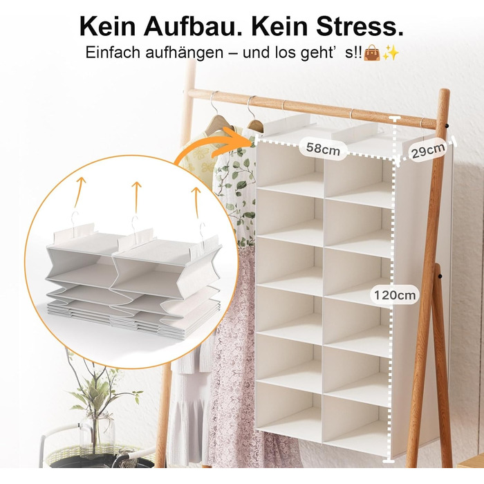 Органайзер для одягу на 6 рівнів, розкладний, з металевими гачками - для шафи, спальні, гуртожитку