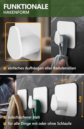 Набір гачків для рушників 4smile, 6 шт. без свердління, з нержавіючої сталі, для ванної кімнати, водонепроникні, самоклеючі