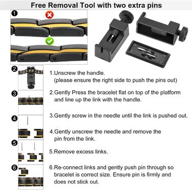 Браслет на магніті для чоловіків, титанової сталі, з магнітами 3500 Гаусс, регульований, з інструментом для зняття та подарунковою коробкою