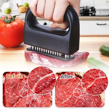 Змінник текстури м'яса 2 шт. з нержавіючої сталі, ніж для відбивання м'яса з 48 та 21 лезом для стейків, курки, свинини, риби, барбекю