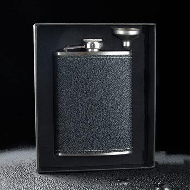 Фляга з нержавіючої сталі 8oz (240 мл) з подарунковим набором: два стаканчика та воронка. Чорна шкіряна фляга з візерунком лічі. Підходить для алкоголю.