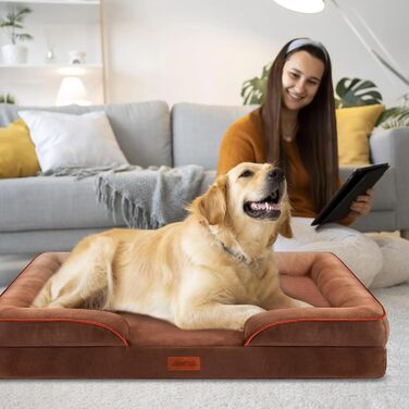 AUSCAT Orthopedic Dog Bed Small Dogs - Dog Bed Memory Foam with Removable, Washable Cover, Waterproof Liner, and Non-Slip Bottom, 60cm L x 45cm W x 15cm H (L 88 x W 64 x H 20 cm, Brown)