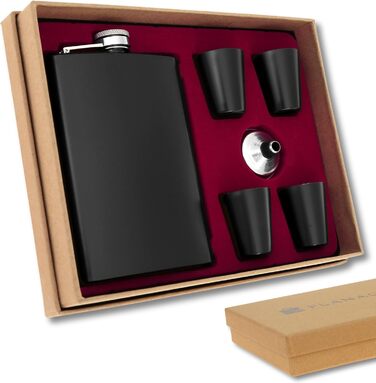 Набір фляга з келихом та воронкою для чоловіків • Військовий дизайн • Матова чорна/зелена сталь • 9 oz / 265 ml • Аксесуари для піших прогулянок