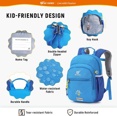 Дитячий рюкзак SKYSPER 8L для хлопчиків та дівчаток, рюкзак для прогулянок, повсякденного використання, з нагрудним ременем, подарунок, блакитний