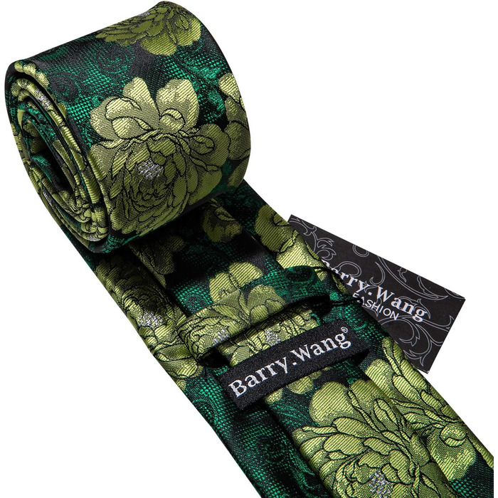 Краватка Barry.Wang для хлопчиків, 119.9 см, самов'язування, краватка-кишеньковий хустинка, шкільна форма, випускний, виступ, вік 6–15 років (Темно-зелена квітка)