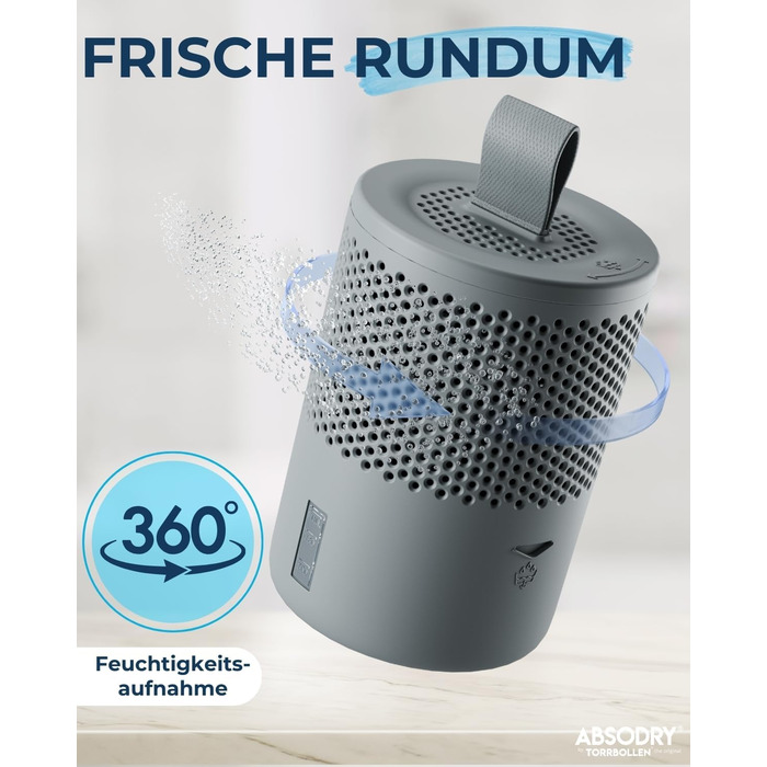 Безструмний осушувач повітря AbsoDry до 25 м² - з поповнюваним пакетом - з переробленого пластику - для вітальні, ванної кімнати, підвалу - осушувач для квартири - сірий