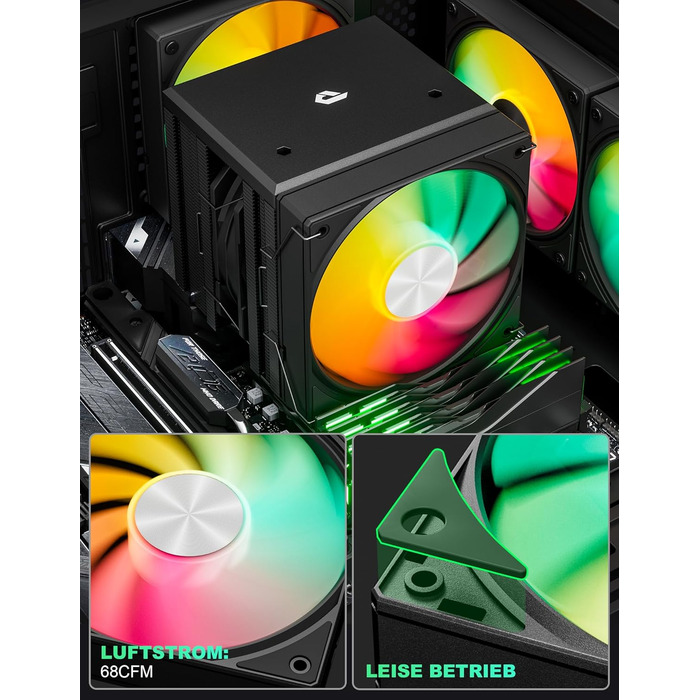 upHere Система охолодження CPU з RGB підсвічуванням, Dual Tower, 6 теплових трубок, 120мм вентилятор, сумісна з AMD AM4/AM5 та Intel 2011/2066