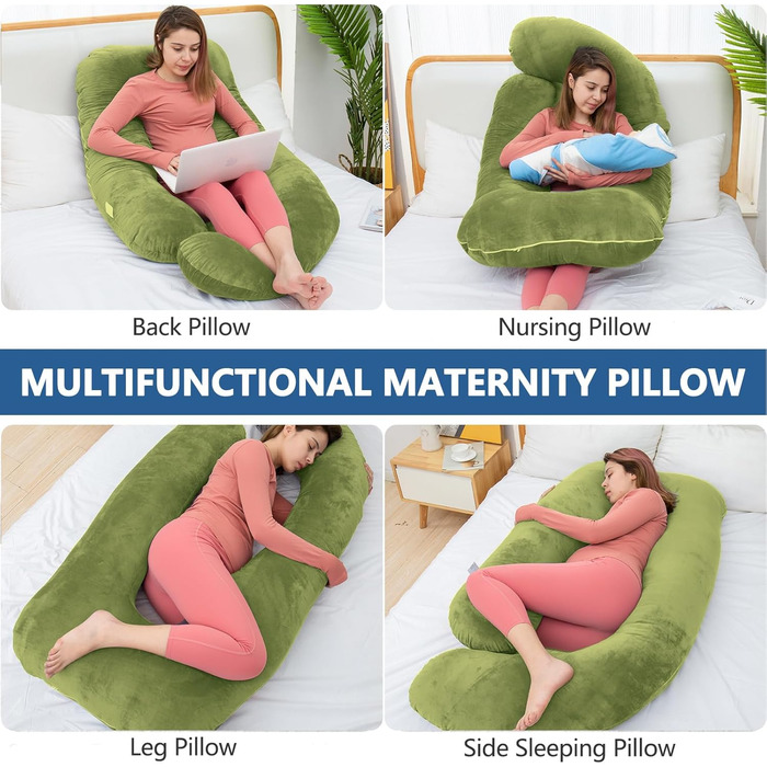 Подушка для вагітних AS AWESLING U-подібної форми, повного тіла, для годування, підтримки, знімний чохол (зелений, з піною з пам'яті)