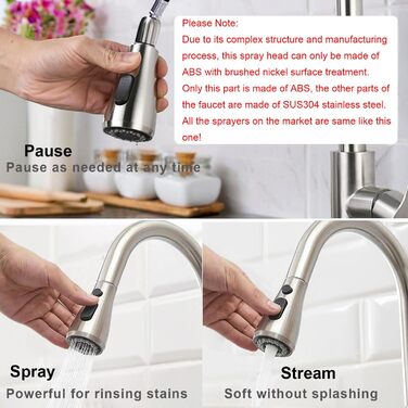 Кухонний змішувач з висувною лійкою, високопродуктивний, з трьома режимами, з нержавіючої сталі, з покриттям 